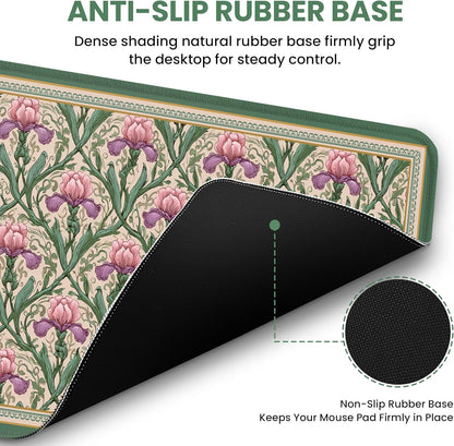 Large Mouse Pad for Desktop, Cute Desk Mat Pad Protector for Work & Gaming, Aesthetic Pretty Anti-Slip Laptop Blotter Cover for Office School Home Supplies, Wildflowers, 31.5" x 11.8"
