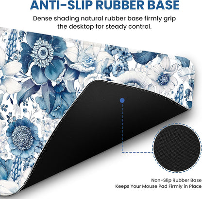 Large Mouse Pad for Desktop, Cute Desk Mat Pad Protector for Work & Gaming, Aesthetic Pretty Anti-Slip Laptop Blotter Cover for Office School Home Supplies, Wildflowers, 31.5" x 11.8"