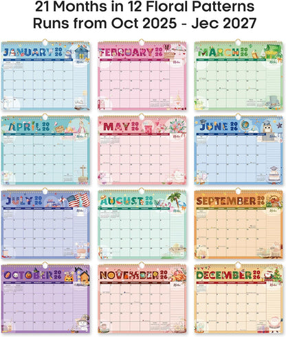 Calendar 2026-2027, Monthly Wall Calendar Runs Until June 2027, 11.5" x 14.8", Spiral Binding Hanging Wall Calendar, Perfect for Home or Office,Floral
