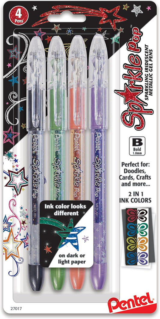 Pentel Sparkle Pop Metallic Gel Pen, (1.0mm) Bold Line, Assorted Colors, Pack of 8 (K91BP8M)