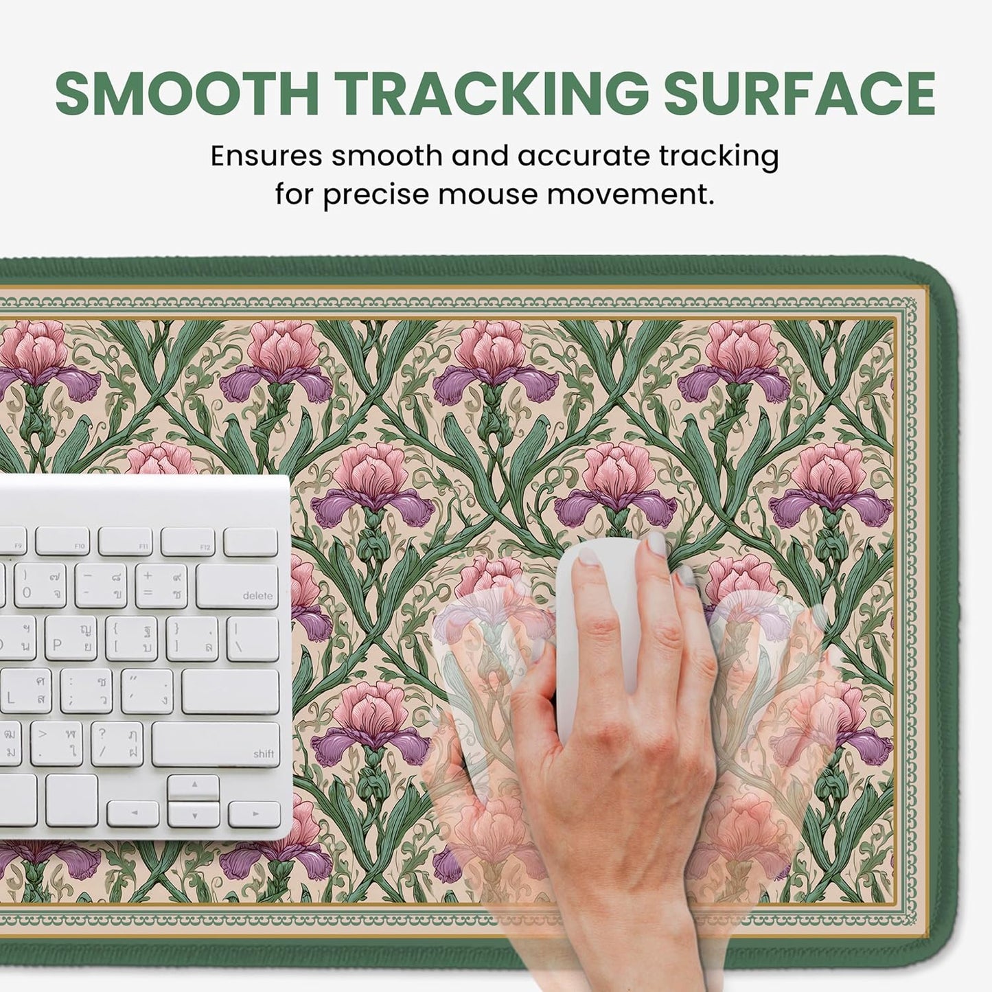 Large Mouse Pad for Desktop, Cute Desk Mat Pad Protector for Work & Gaming, Aesthetic Pretty Anti-Slip Laptop Blotter Cover for Office School Home Supplies, Wildflowers, 31.5" x 11.8"