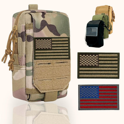 Tactical Molle Pouch Small Notebook Cover EDC Utility Bag Tool Pouch Gadget Organizer Military Waist Bag with US Flag Patch, 3”x5” Waterproof Notepad Pocket Notebook and Weatherproof Pen