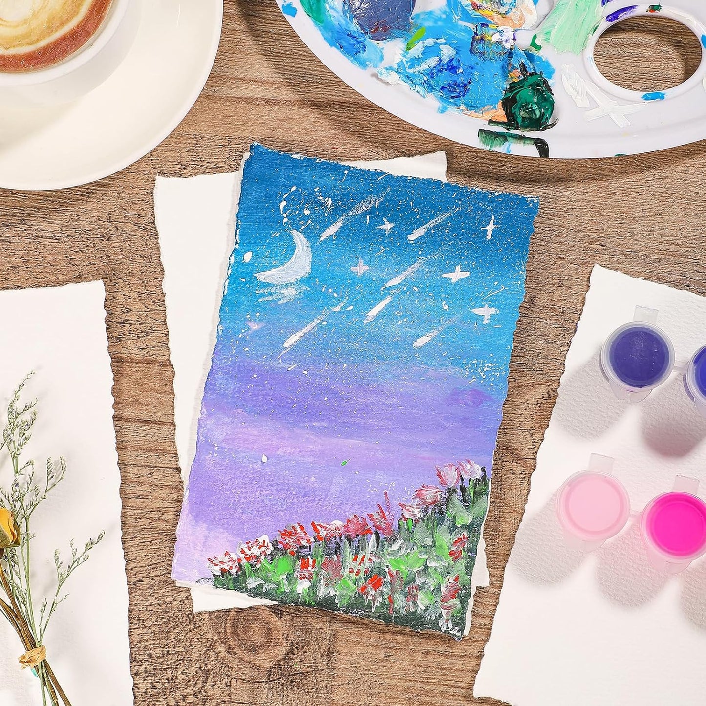Prudiut 25 Sheets Cotton Watercolor Paper, 300 GSM Deckled Edge, 5 x 7 inch, Rough/Textured, White, for Watercolors, Wedding Invitations, Cards, Crafts