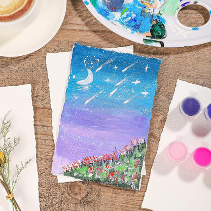 Prudiut 25 Sheets Cotton Watercolor Paper, 300 GSM Deckled Edge, 5 x 7 inch, Rough/Textured, White, for Watercolors, Wedding Invitations, Cards, Crafts