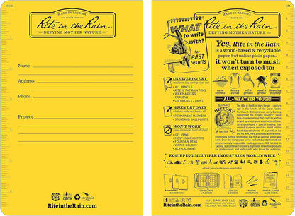 Rite In The Rain Weatherproof Stapled Notebook, 4.625" x 7", Orange Cover, Universal Pattern, 3 Pack (No. OR71FX)