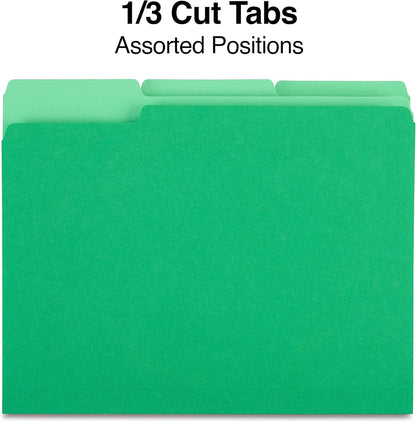 Staples File Folders, Letter Size, 1/3‑Cut Tabs, Purple, Durable 10.5‑Point Paper Stock, 100/Pack