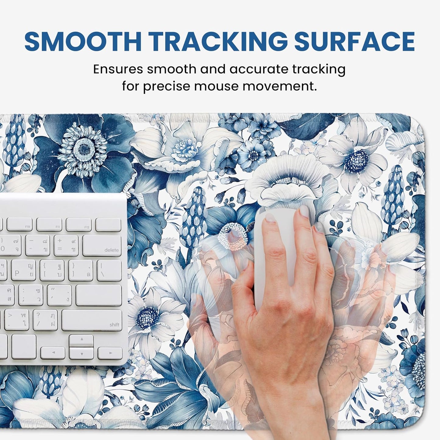Large Mouse Pad for Desktop, Cute Desk Mat Pad Protector for Work & Gaming, Aesthetic Pretty Anti-Slip Laptop Blotter Cover for Office School Home Supplies, Wildflowers, 31.5" x 11.8"