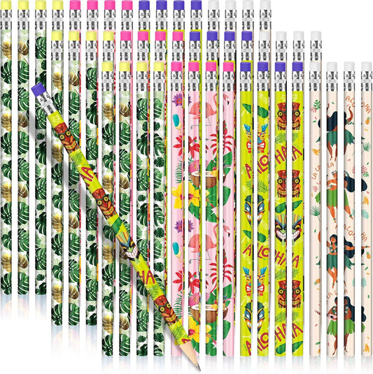 Fainne 72 Pcs Beach Pencils with Eraser Bulk Hawaii Mexican Assorted Pen, Novelty Fun Wooden Pencils for Class School Reward Prize Party Favors Gifts (Hawaii)