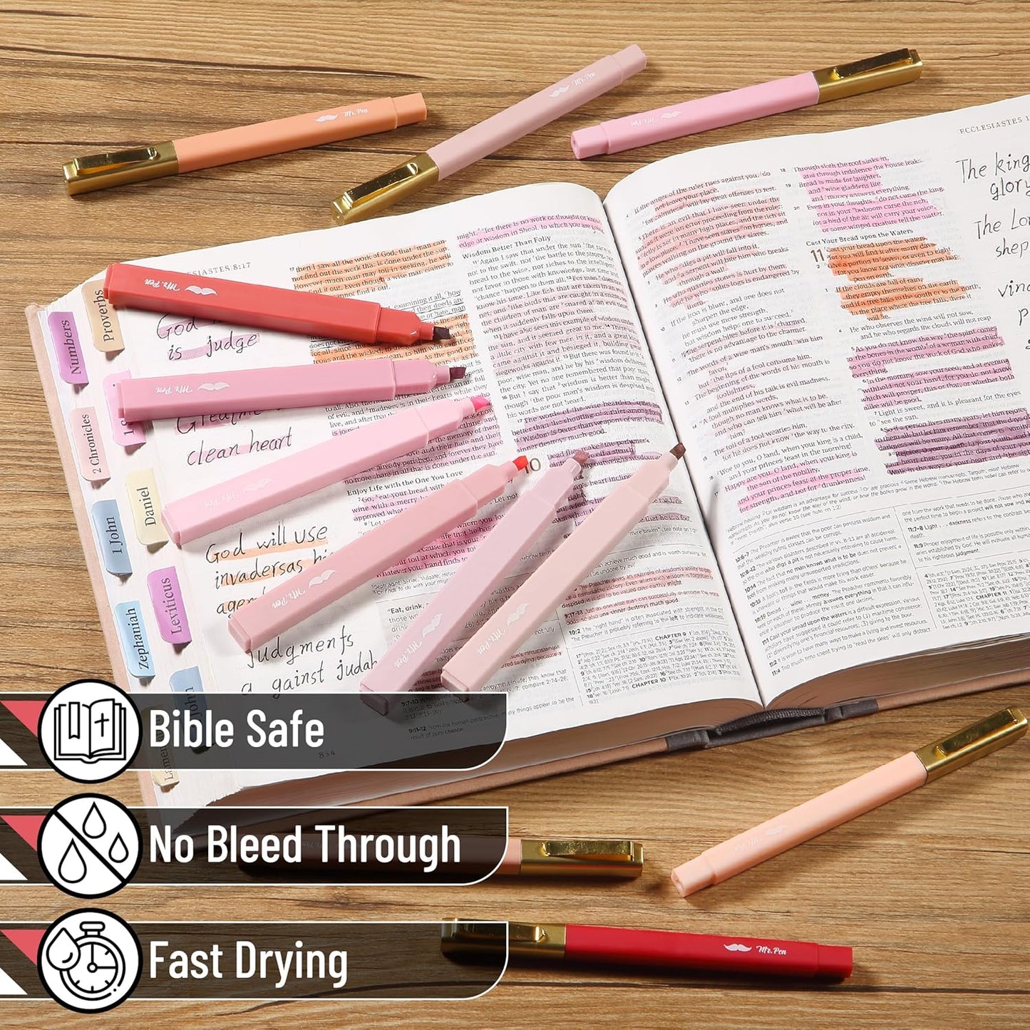 Mr. Pen- Aesthetic Highlighters and Ballpoint Pens No Bleed, 12 Pack, Pastel Colors, Bible Highlighters and Pens No Bleed, Fast Dry and No Smear for Bible Journaling, Planner, School Supplies