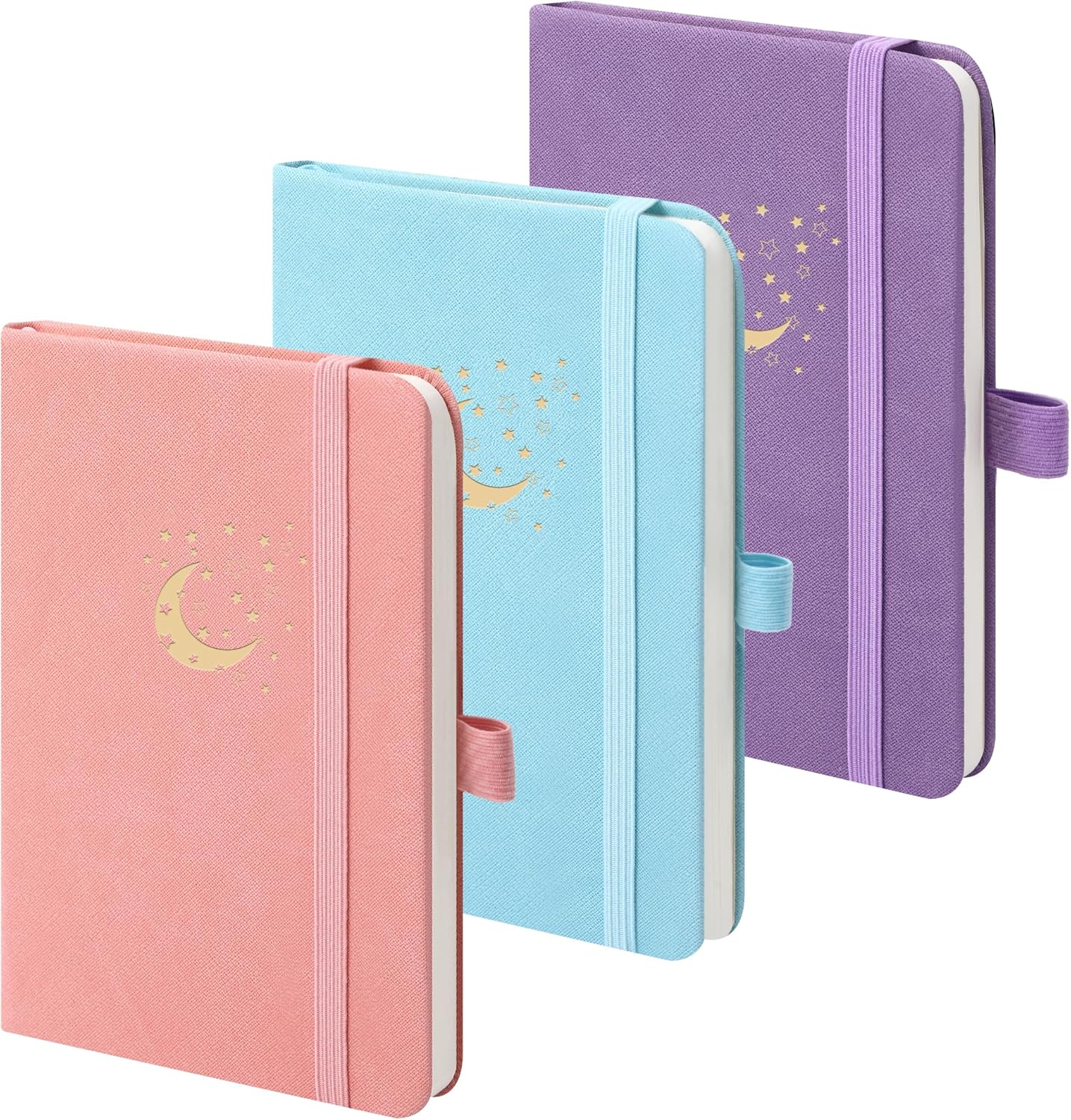 BOBO RABBIT 3 Pack Pocket Small Notebooks Total 600 Pages A6 Moon Star Aesthetic Mini Compact Journal Notebook For Note Taking Journaling Hardcover Leather College Ruled Lined Note Pads for Women Men Travel Office School