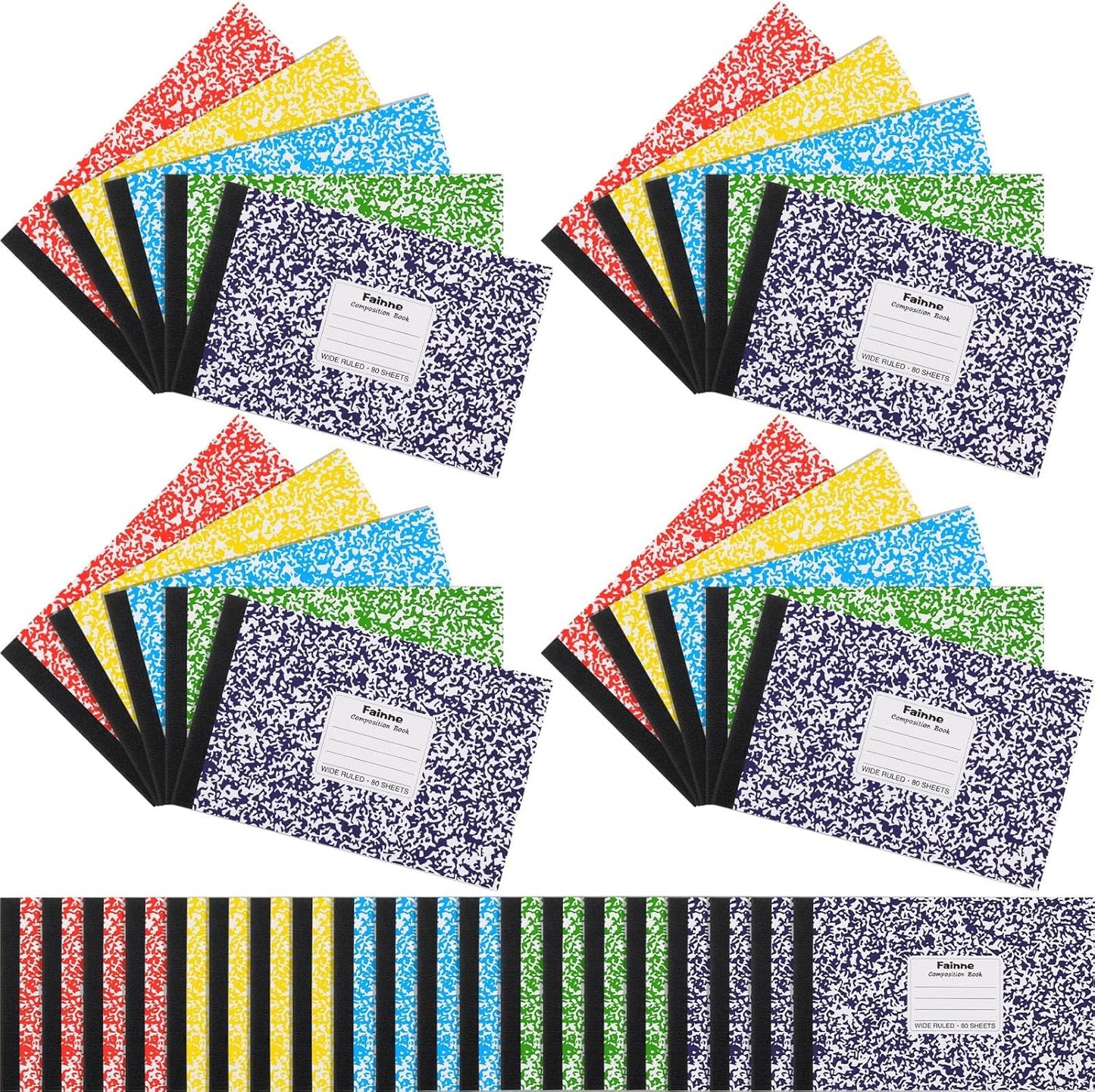 Fainne 20 Pieces Composition Notebooks 80 Pages Half Size Wide Ruled 4-7/8 x 7-1/2" Composition Books 11/32" Spacing Assorted Primary Covers Bulk(Green,Snowflake)