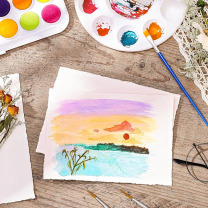 Prudiut 25 Sheets Cotton Watercolor Paper, 300 GSM Deckled Edge, 5 x 7 inch, Rough/Textured, White, for Watercolors, Wedding Invitations, Cards, Crafts