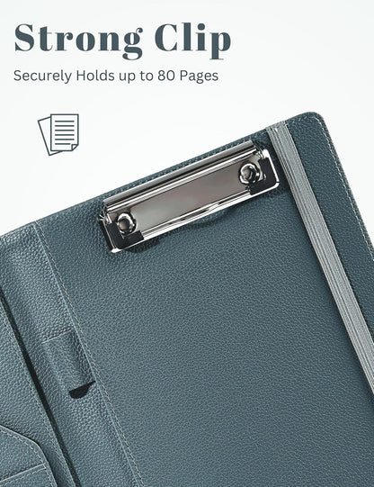 Small Clipboard Junior Padfolio Folio 7 x 9 Writing Pad Refillable, Mymazn Faux Leather Folder A5 for Notepad 5 x 8 Junior Size Portfolio (Black)