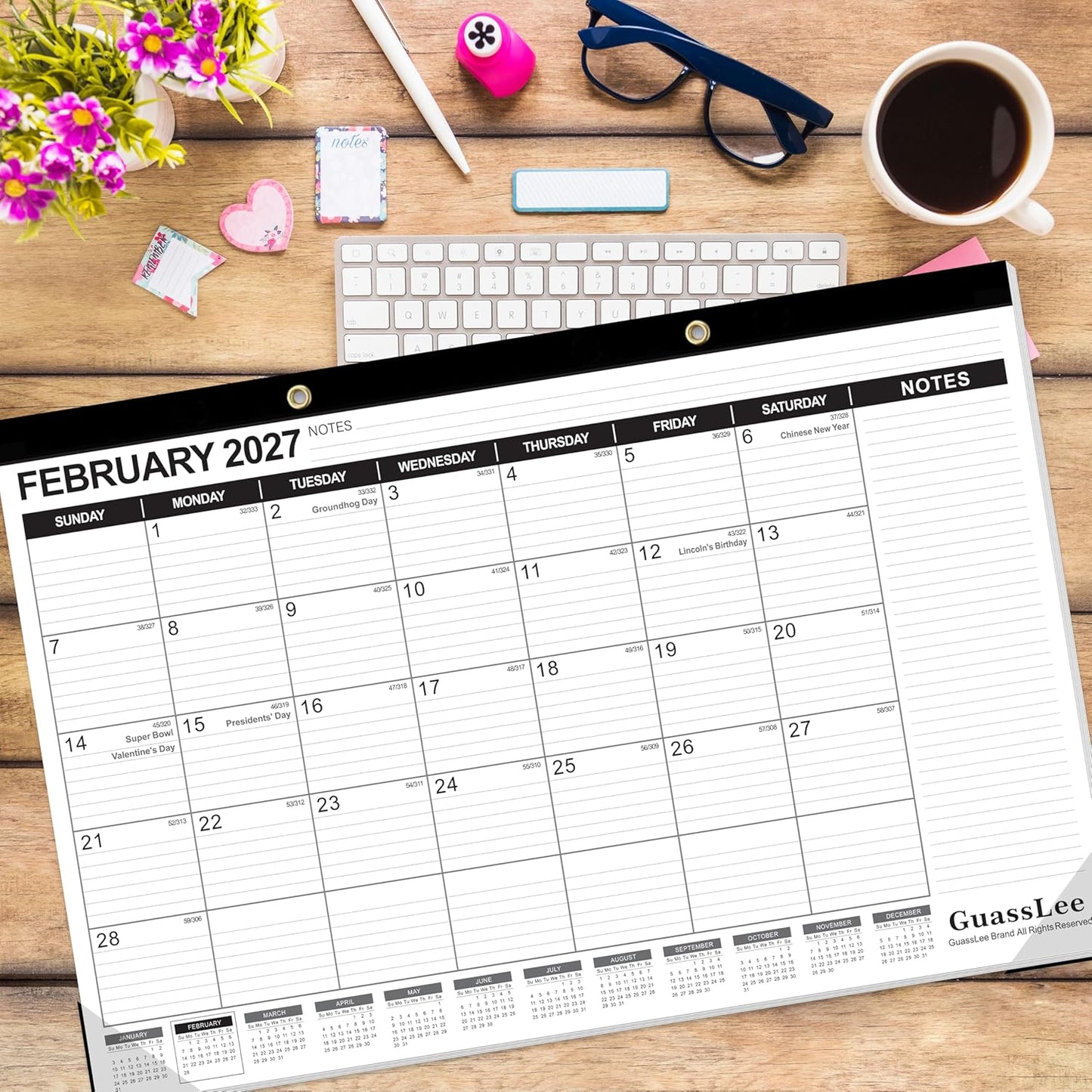 GuassLee Desk Calendar 2026-2027 - 19 Months Academic Calendar 17" × 11.5" Desktop Calendar from Jun. 2026 to Dec. 2027 with Julian Date for Home School Office Desk Top Organizing