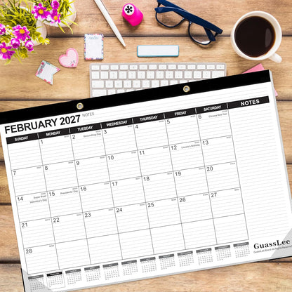 GuassLee Desk Calendar 2026-2027 - 19 Months Academic Calendar 17" × 11.5" Desktop Calendar from Jun. 2026 to Dec. 2027 with Julian Date for Home School Office Desk Top Organizing