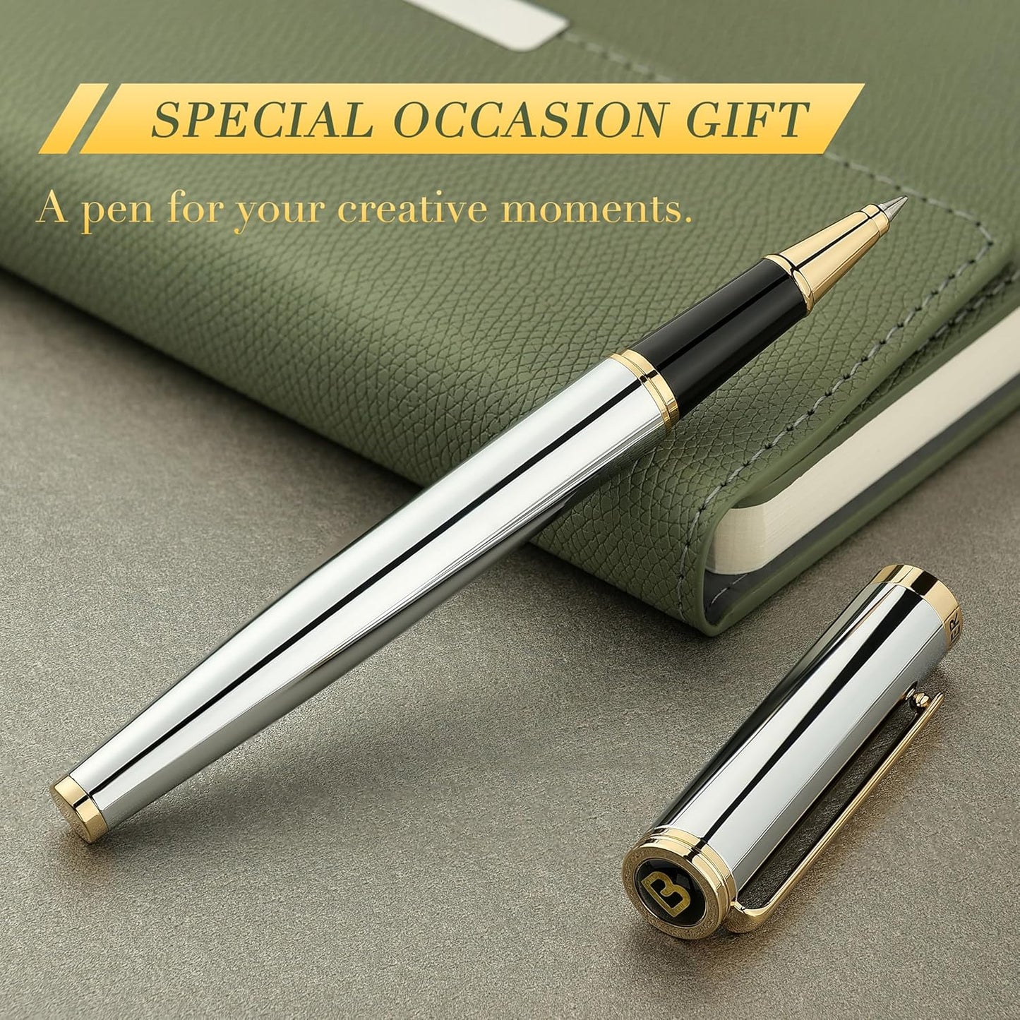 BEILUNER Luxury Rollerball Pen, Stunning Green Lacquer with 24K Gold Trim,Noble and Elegant Designs,Schneider Ink Refill, Best Gift Set for Men & Women, Refillable, Executive Writing, Nice Pens