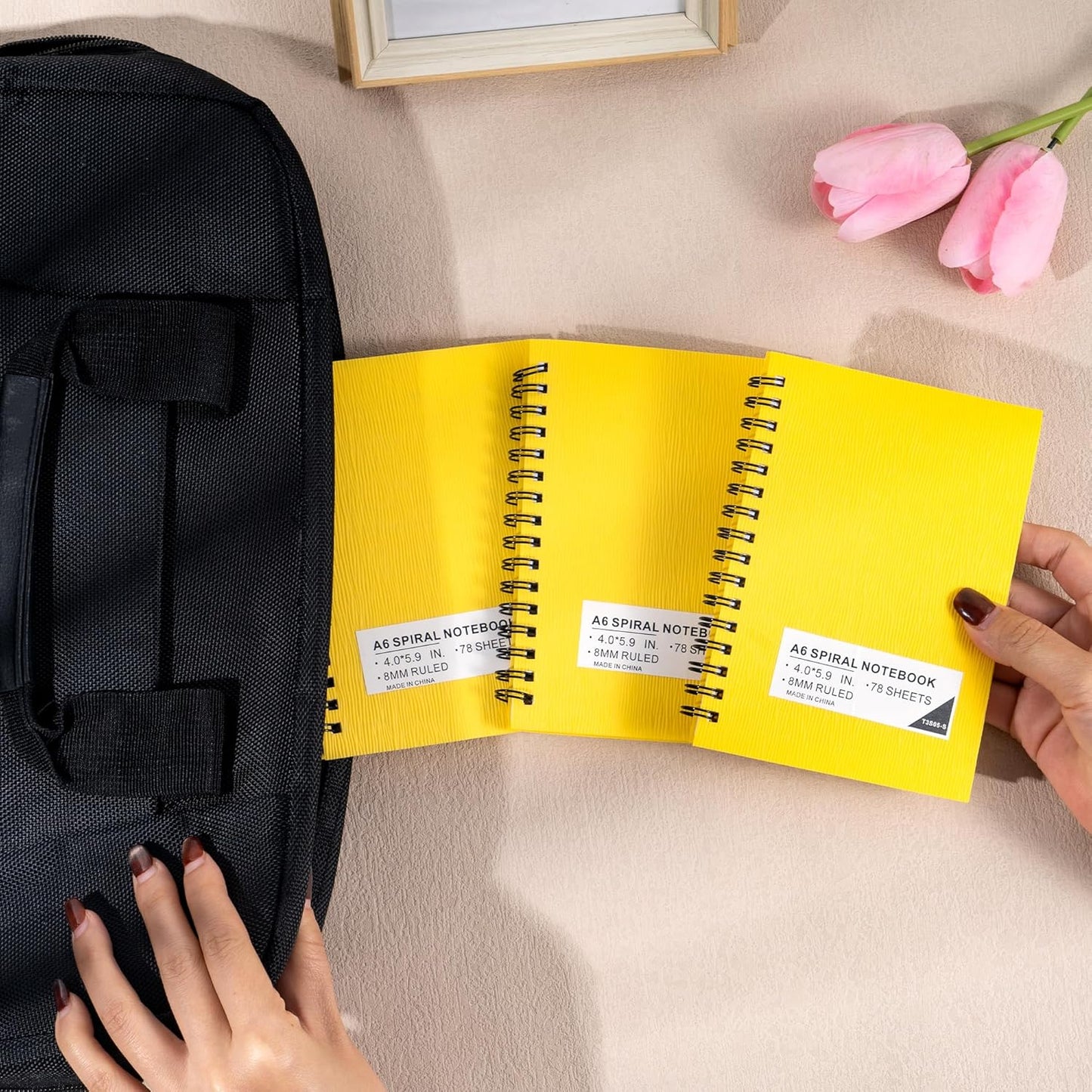 FLYING EAGLE 3 PCS Small Spiral Notebooks 4x6, A6 Cute Mini Journal Plastic Hardcover 8mm Ruled Notebook, Yellow 234 Sheets/468 Pages, 3 Pack Small Ruled Notebooks for School Work