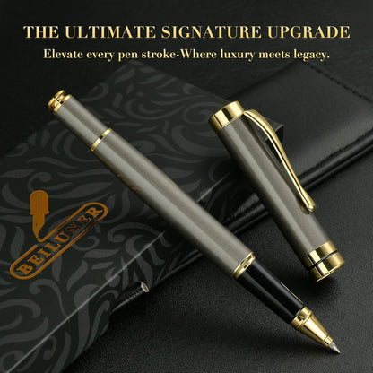BEILUNER Ballpoint Pens, Stunning Black Chrome Metal Pen with Golden Trim, Best Ball Pen Gift Set for Men & Women, Professional, Executive, Office, Nice Pens-Gift Box with 0.5mm Black Extra Refill