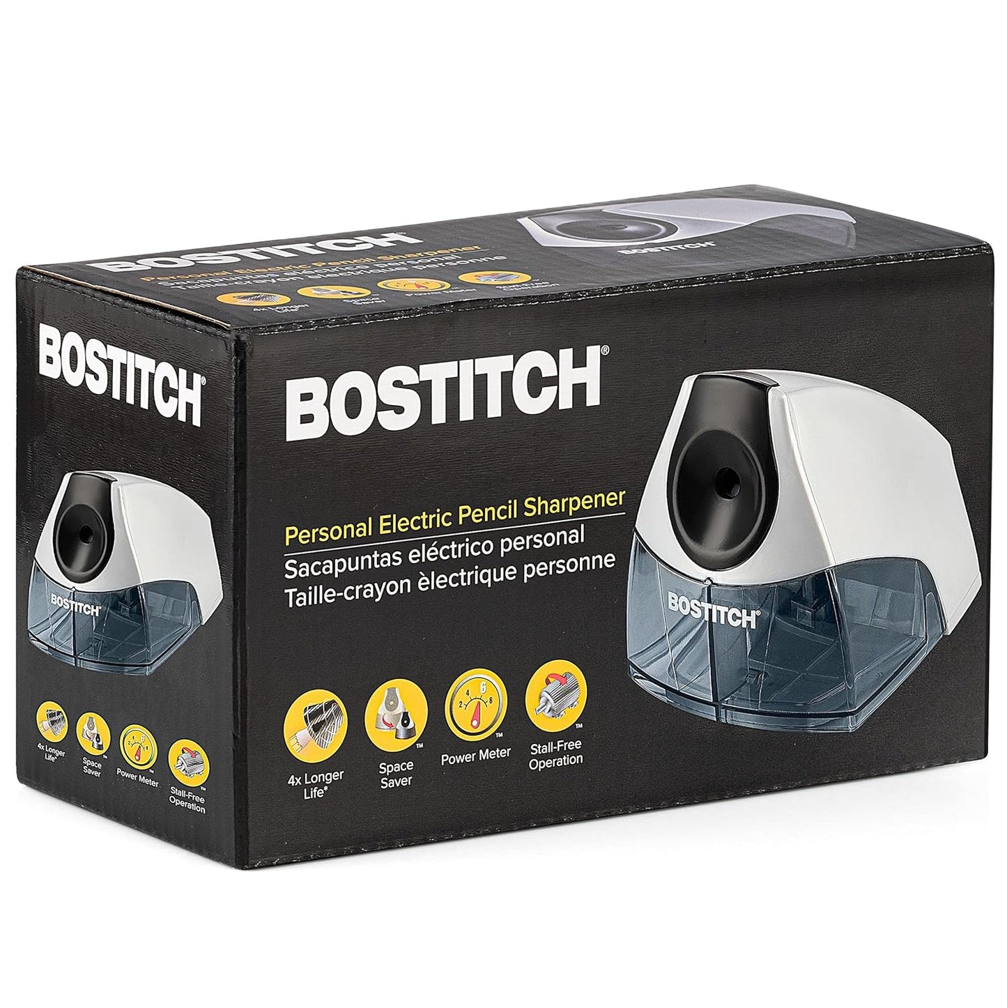 Bostitch Office Electric Pencil Sharpener for Classroom & Desk Use, Heavy-Duty Stall-Free Motor, High-Capacity Shavings Tray, Black