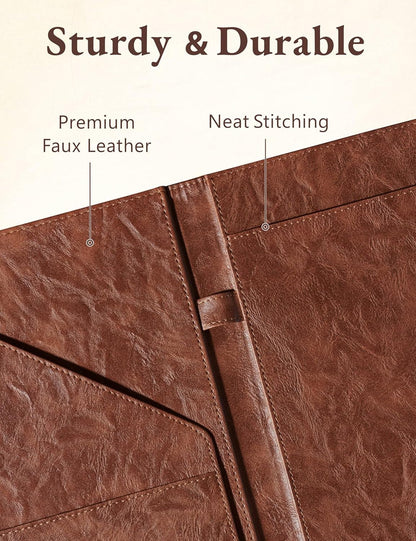 Mymazn Padfolio Portfolio Folder, Faux Leather Interview Resume Folder with Document Organizer & Business Card Holder, Letter-Sized Notepad Legal Pad Holder for Men Women (Sage Green)