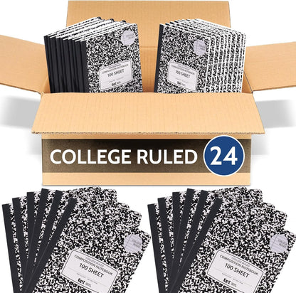 48 Pack - EPI Marble Hardcover Wide Ruled Composition Notebook | 200 Pages (100 Sheets), 9.75 x 7.5 in, Sturdy Sewn Binding | School, Office, Journaling, Notes