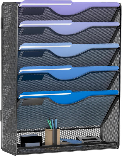 Gawerk 10-Tier Wall File Organizer Hanging Wall File Holder Wall Mount Paper Folder Organize, Mesh Magazine Document Mail Organizer Wall Organizer for Office School Home, Black