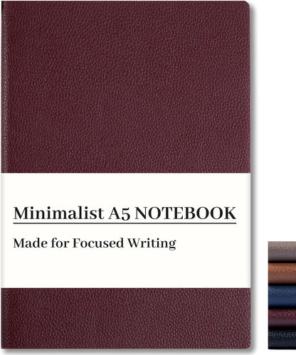 CAGIE Lined Journal Notebook for Men & Women,176 Pages A5 Medium Size, Softcover Leather Journals for Writing, College Ruled Notebook for Work & School, 100 GSM Thick Paper (5.7'' x 8.3'') (Burgundy)