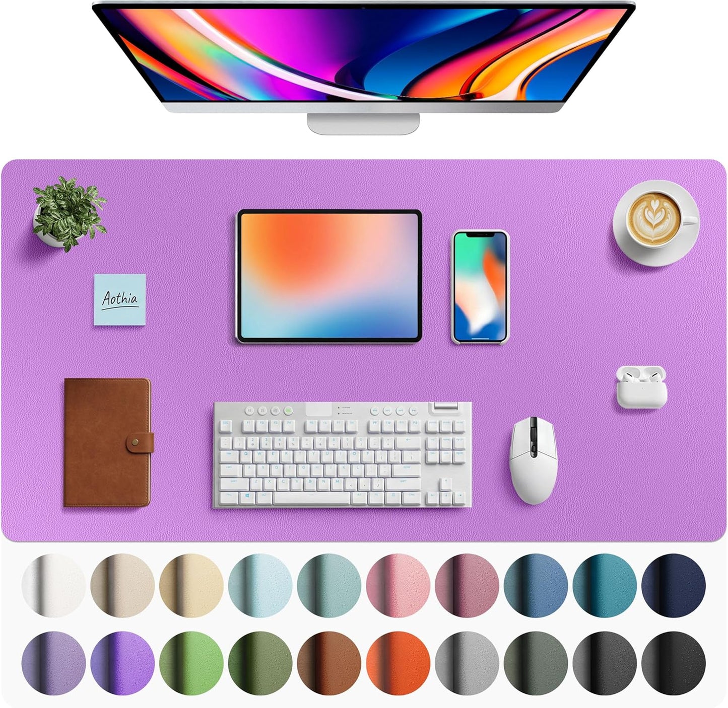 Aothia Non-Slip Waterproof PU Leather Desk Pad Protector for Mouse, Writing Desk, Office, Home, Laptop Blotter, 23.6" x 13.7", Black - Colors A