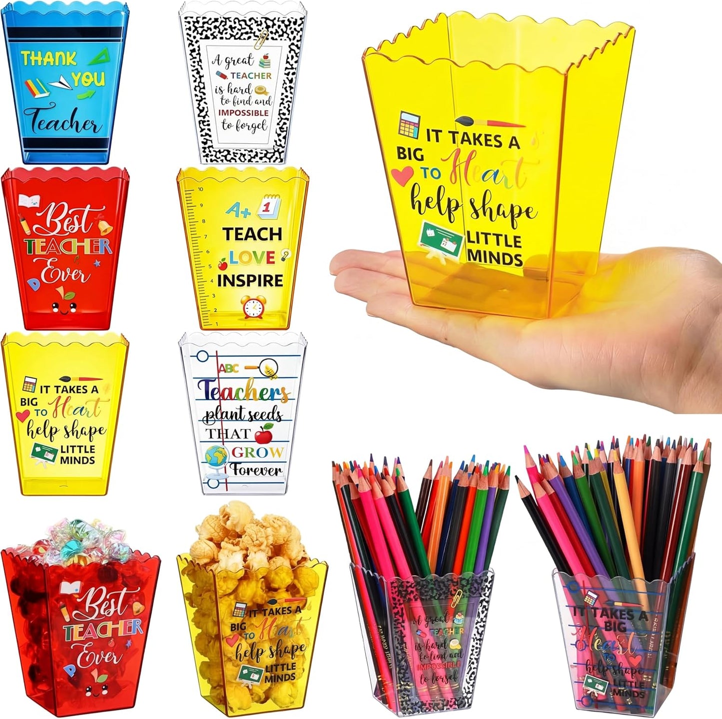 Mimorou 6 Pcs Teacher Gift Box Teacher Appreciation Gift Container Thank You Pencil Notebook Composition Book Crayon Candy Popcorn Holders for End of Year Graduation Party (Notebook)
