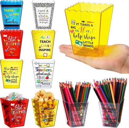 Mimorou 6 Pcs Teacher Gift Box Teacher Appreciation Gift Container Thank You Pencil Notebook Composition Book Crayon Candy Popcorn Holders for End of Year Graduation Party (Notebook)