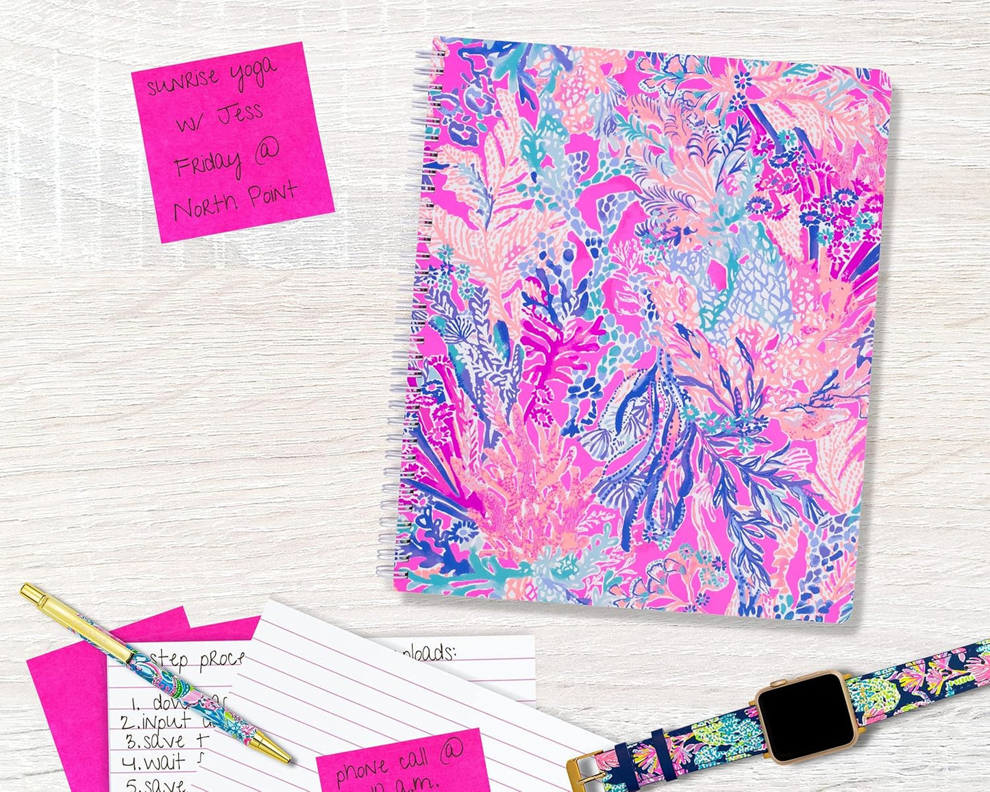 Lilly Pulitzer Large Blue Hardcover Spiral Notebook, 11" x 9.5" with 160 College Ruled Pages, Cabana Cocktail