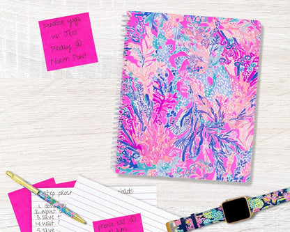 Lilly Pulitzer Large Blue Hardcover Spiral Notebook, 11" x 9.5" with 160 College Ruled Pages, Cabana Cocktail