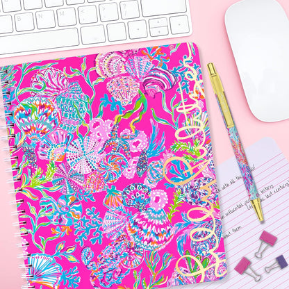Lilly Pulitzer Large Blue Hardcover Spiral Notebook, 11" x 9.5" with 160 College Ruled Pages, Cabana Cocktail