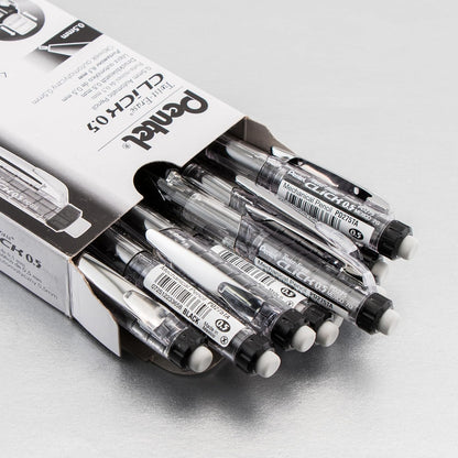 Pentel Twist Erase CLICK Mechanical Pencil, Pack of 12, (0.5mm), Clear Barrel, Black Grip, Box of 12 (PD275TA)