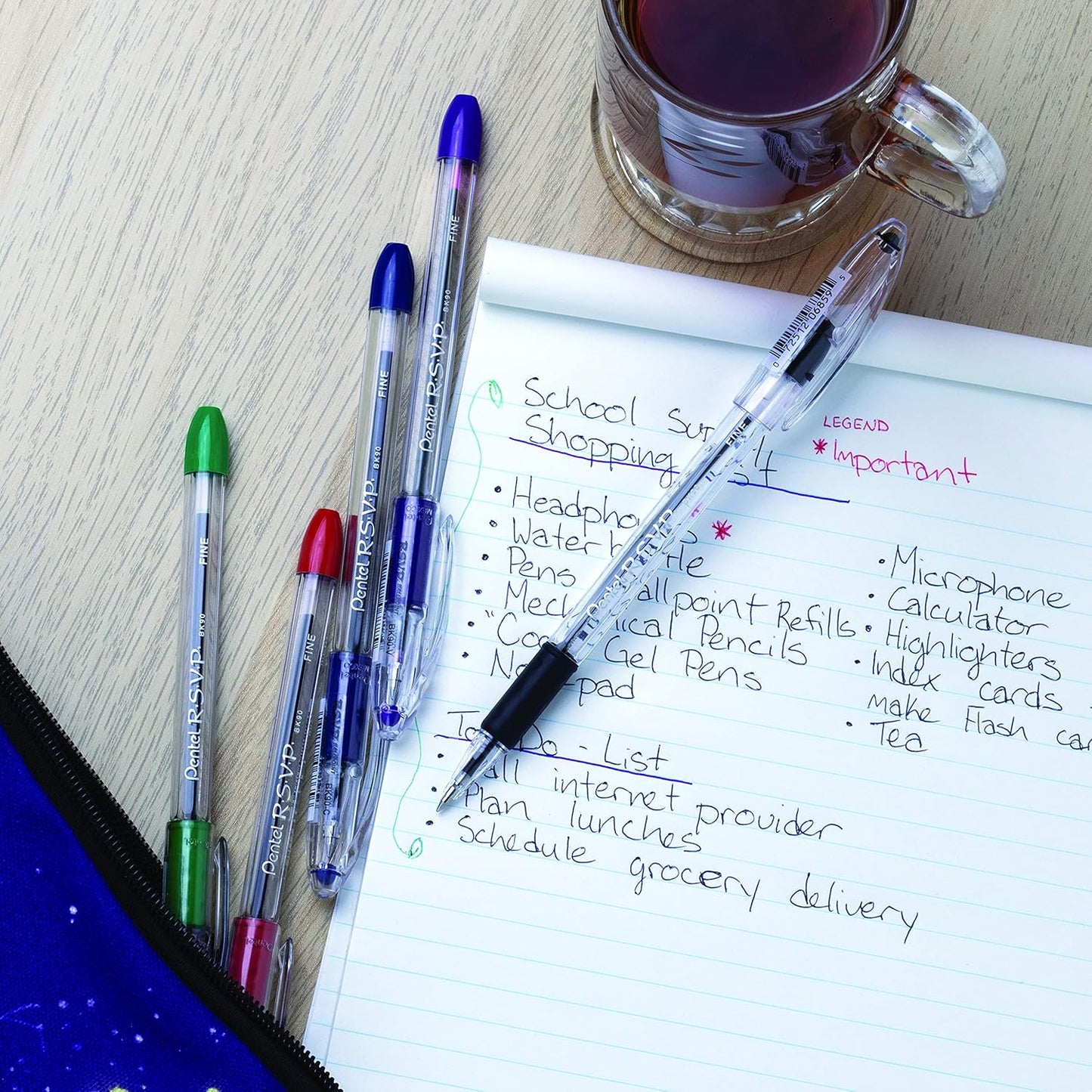 Pentel RSVP Ballpoint Pen, Fine Line, (0.7mm), Black Ink (BK90-A) (Pack of 1, 12 Count Total)