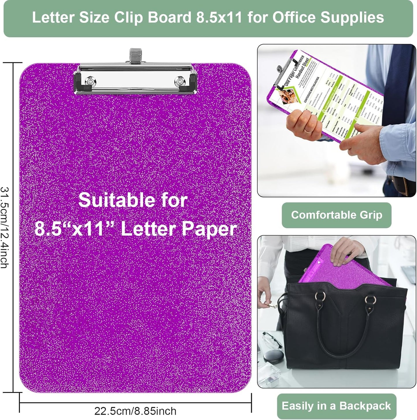 SFLHHDM 1 Pcs Clear Glitter Clipboards, Plastic Clipboard with Pen Holder, Size 8.85 x 12.4 in Shiny Clipboards with Low Profile Clip, Cute Hanging Clipboard for Office School Sparkly Clip Board-Pink