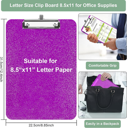 SFLHHDM 1 Pcs Clear Glitter Clipboards, Plastic Clipboard with Pen Holder, Size 8.85 x 12.4 in Shiny Clipboards with Low Profile Clip, Cute Hanging Clipboard for Office School Sparkly Clip Board-Pink