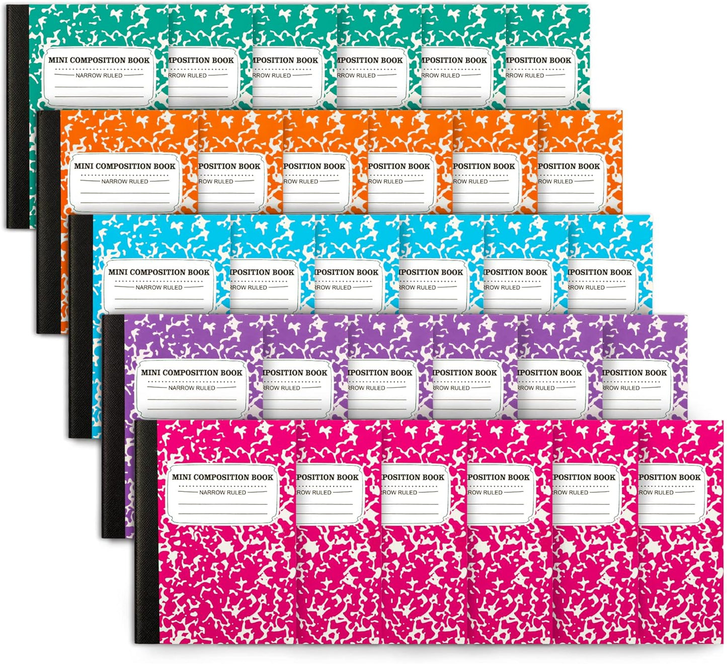 feela Composition Notebook, Mini Sized 30 Pack 5 Colors Narrow Ruled Mini Composition Books Bulk, Small Pocket Marble Cute Journal Notebooks for Kids School Home Office, Pocket Sized 4.5 x 3.25 in