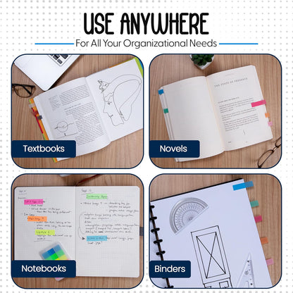 Essex Wares - 300 Pieces - Transparent Sticky Notes Tabs with Case - 5 Light Pastel Colors - 3 Cases - 1.8" x 0.4" - 60 Pieces - Pop Up Index Tabs - Book Flags for Annotating - Book Sticky Tabs