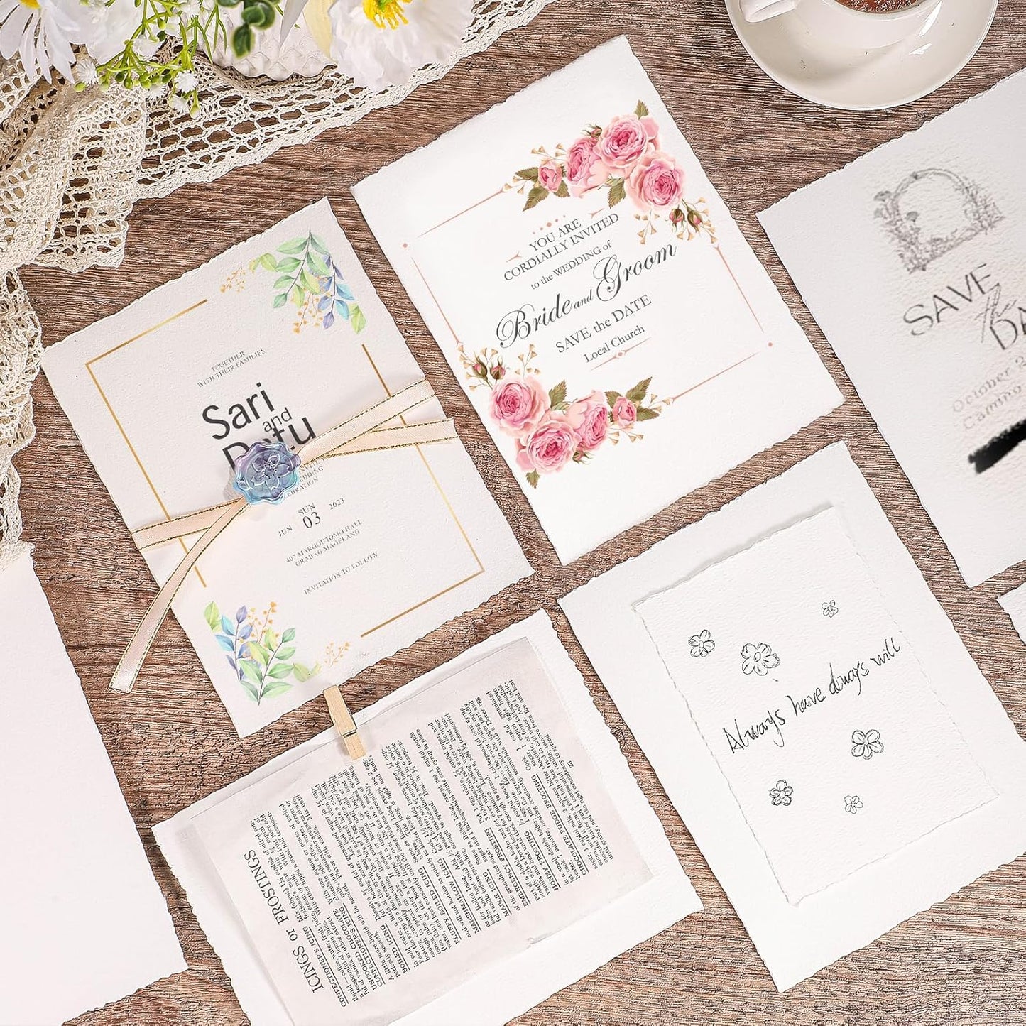 Prudiut 25 Sheets Cotton Watercolor Paper, 300 GSM Deckled Edge, 5 x 7 inch, Rough/Textured, White, for Watercolors, Wedding Invitations, Cards, Crafts