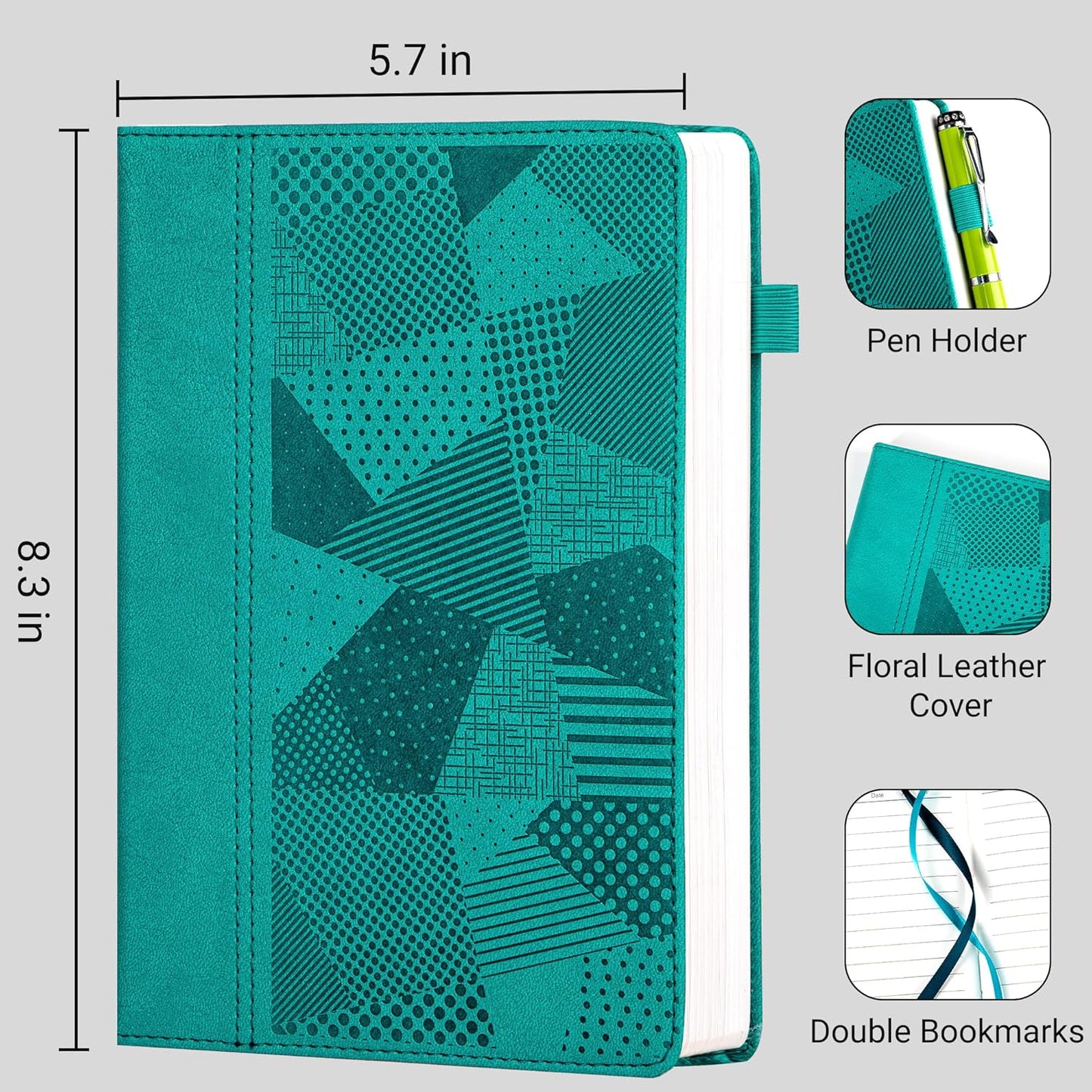 Yoment Lined Journal Notebook for Women, A5 Hardcover Leather Journal for Writing, 260 Pages 100 GSM Thick Paper, College Ruled Notebook for Work, School, Office, 5.7" x 8.3"Green