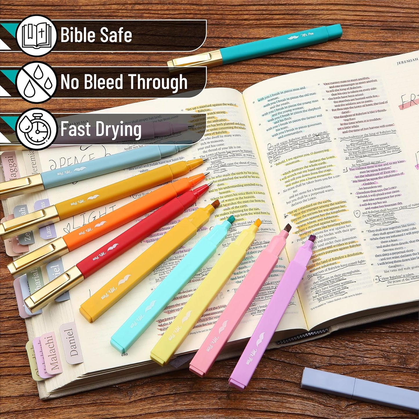 Mr. Pen- Aesthetic Highlighters and Ballpoint Pens No Bleed, 12 Pack, Pastel Colors, Bible Highlighters and Pens No Bleed, Fast Dry and No Smear for Bible Journaling, Planner, School Supplies