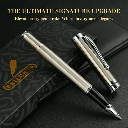BEILUNER Ballpoint Pens, Stunning Black Chrome Metal Pen with Golden Trim, Best Ball Pen Gift Set for Men & Women, Professional, Executive, Office, Nice Pens-Gift Box with 0.5mm Black Extra Refill