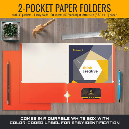 Better Office Products Two Pocket Portfolio Folders, 50-Pack, RED, Letter Size Paper Folders, 50 Pieces, Red