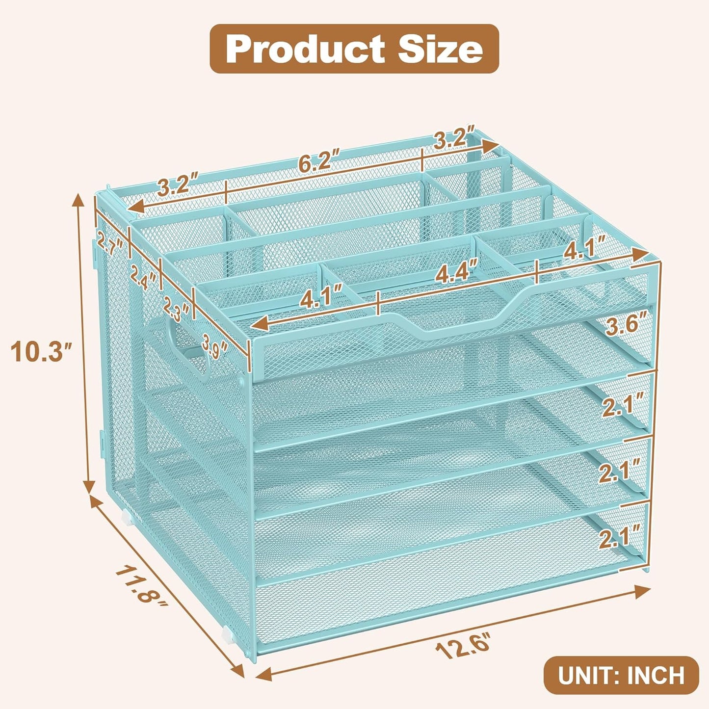 Docnest 5 Tier Letter Tray with Hanging File Organizer-Mesh Desk Organizer-Desktop Storage Box Built in Pen Holder and Handles, File Folder Holder for Mail Documents Office Supplies-Black
