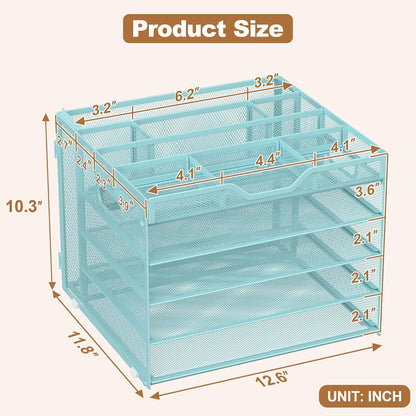 Docnest 5 Tier Letter Tray with Hanging File Organizer-Mesh Desk Organizer-Desktop Storage Box Built in Pen Holder and Handles, File Folder Holder for Mail Documents Office Supplies-Black