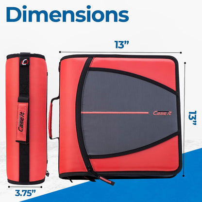 Case-it Mighty Zip Tab School Zipper Binder | 3-Inch O-Rings, 600-Sheet Capacity, 5-Subject Expanding File Folder, Multiple Pockets & Storage Organizer, Shoulder Strap | D-146 Jet Black