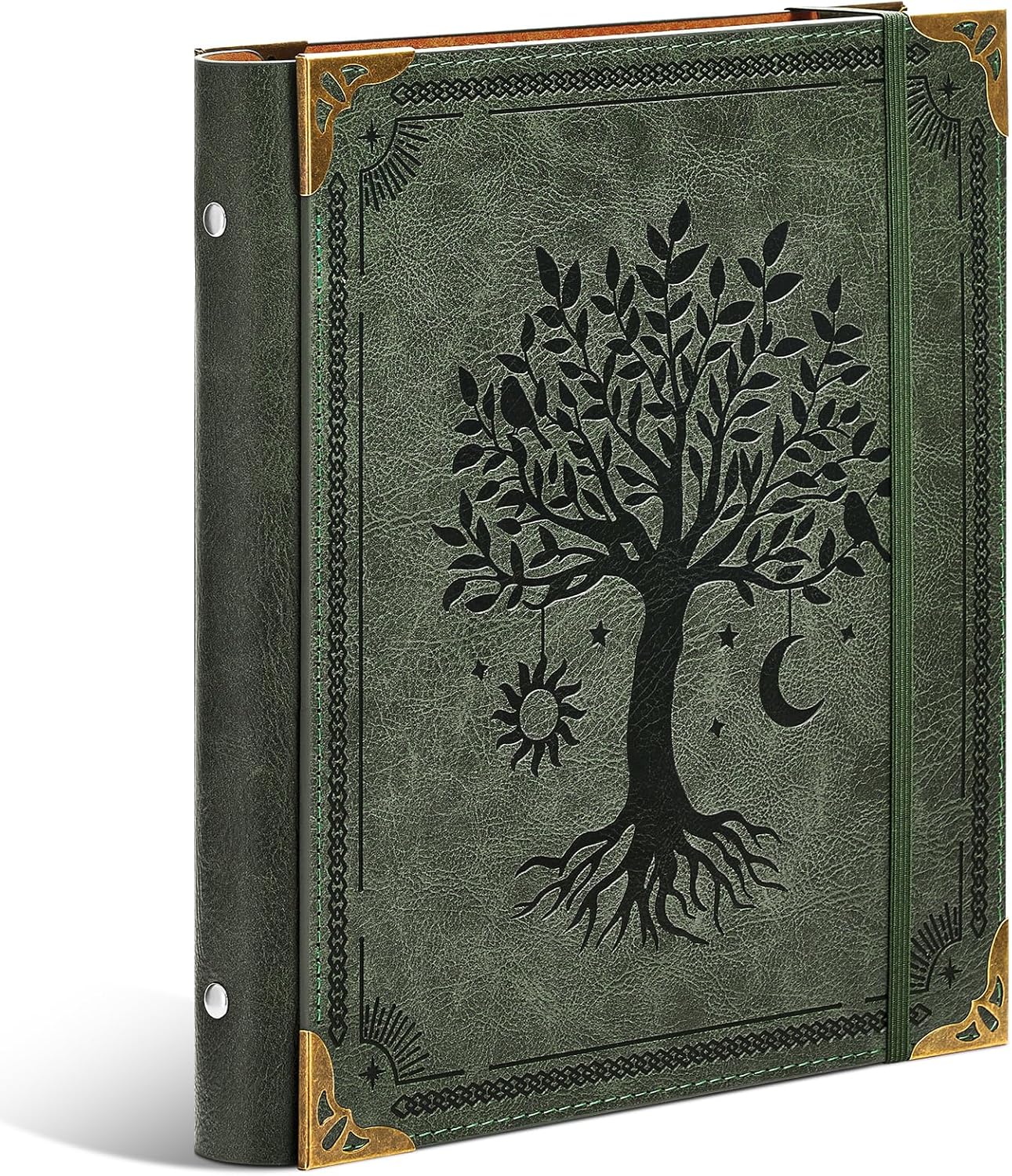 Ovesmusl Leather 3 Ring Binder Fits 8.5"x11" Letter Size Paper, 1 Inch Round Ring Binder Holds 200 Sheets, Notebook Cover Loose Leaf Organizer, Green Tree