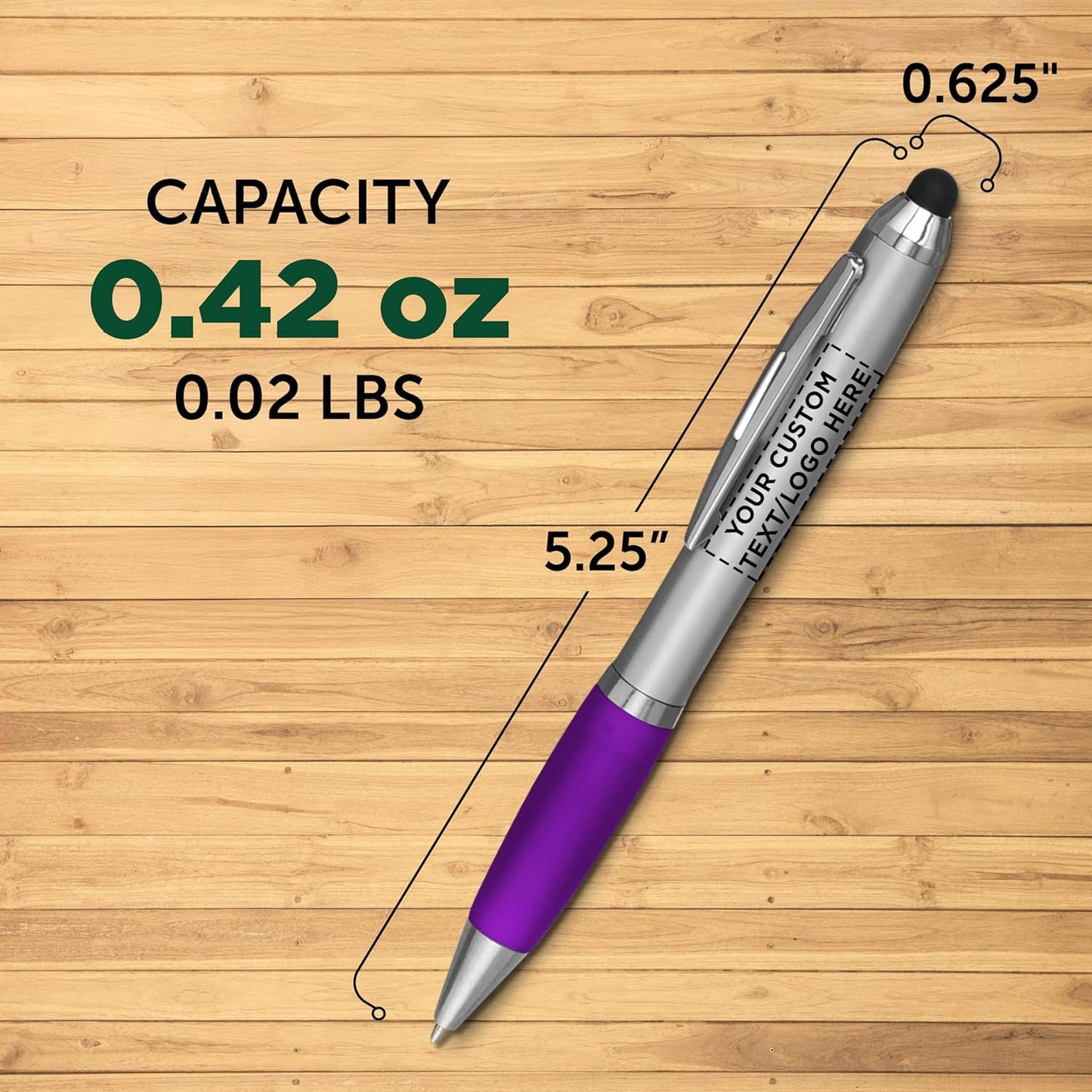 DISCOUNT PROMOS Custom Stylus Ballpoint Pens Set of 10/50/100, Personalized Bulk Pack - Black Ink, Great for Office, School, Business, Tradeshows, Events - Purple