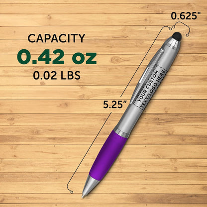 DISCOUNT PROMOS Custom Stylus Ballpoint Pens Set of 10/50/100, Personalized Bulk Pack - Black Ink, Great for Office, School, Business, Tradeshows, Events - Purple